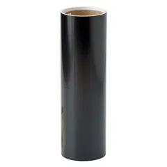 Solid black vinyl floor marking tape for outlining equipment, work zones, and storage areas. 4 mil thickness, 12 in width, 12 ft length. No message legend. Suitable for industrial facility organization and safety marking.