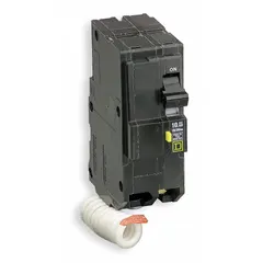 Bolt-on miniature circuit breaker rated 15 A at 120/240V AC, single phase, with a maximum interrupting rating of 10kA at 120/240V AC. This 2-pole unit provides overcurrent and short-circuit protection for branch circuits in QO Load Centers and NQ Panelboards.