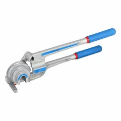 Aluminum lever-style bender for manual bending of tubing. Accommodates 3/16 in, 1/4 in, 3/8 in, and 1/2 in outside diameters with a maximum capacity of 1-1/8 in. Suitable for HVAC, refrigeration, and plumbing applications.