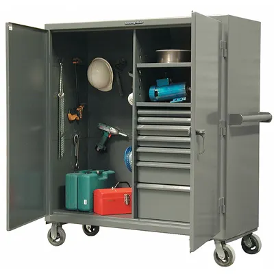 STRONG HOLD Storage Cabinet: Casters, 60 in x 24 in x 67 3/4 in, Swing, Padlock Hasp - Industrial Mobile Shelf Cabinets with Drawers