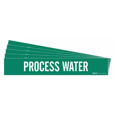 BRADY Pipe Marker: Process Water, Green, White, Fits 8 in and Larger Pipe O.D. - Process Water Adhesive Pipe Markers