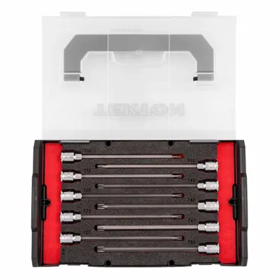 TEKTON Socket Set: 1 - 25 Pieces, 3/8 in Drive Size, 10 Pieces, T10 to T50 Tip Size Range - Torx Bit Socket Sets