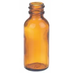 This 30 mL amber glass bottle is made from Type III soda lime glass and features a narrow mouth with a 20-400 mm neck finish. The amber color provides protection for light-sensitive contents. Supplied without a closure, it is suitable for storing liquids and reagents in laboratory settings.