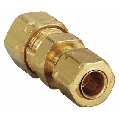 PARKER Compression Fitting Union: 1/4 in OD x 3/8 in OD Fitting Size, Brass - Self-Aligning Brass Compression Fittings