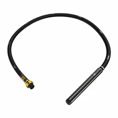 Steel replacement shaft and vibrator head assembly with quick-connect type. Overall length 7 ft, width 1 3/4 in. Used for consolidating concrete in construction applications to remove air pockets and ensure proper settling.