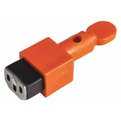 This detachable power cord lockout is designed for IEC plug types. Constructed of orange nylon, it does not encase the plug. Used in lockout/tagout procedures to isolate electrical equipment during maintenance.