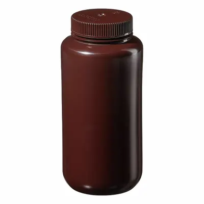 NALGENE Laboratory Bottle: HDPE, 1 L, 32 fl oz, Closure Included, Amber, 63 mm - HDPE Wide Mouth Round Lab Bottles