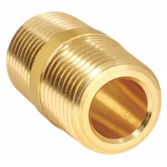 Seamless brass pipe nipple with male NPT threads on both ends. Nominal pipe size 1/2 in, overall length 1-1/2 in. Rated for maximum operating pressure 3,900 psi at 100°F. Used to connect two female NPT fittings in instrumentation, pneumatic, and hydraulic systems requiring corrosion resistance and leak-free joints.