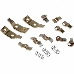 Set of three stationary contacts for use with Square D 2510T and 2510M manual starters. These contacts replace worn components to maintain electrical continuity in motor control applications. Suitable for industrial environments requiring periodic contact maintenance.