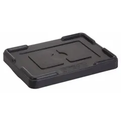 This black plastic lid is designed for use with QUANTUM STORAGE SYSTEMS ESD static-control divider boxes. It provides a protective cover for stored components, helping to prevent electrostatic discharge damage in environments where sensitive electronic parts are handled. Compatible with model numbers DG91035CO and DG91050CO.