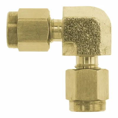 BRENNAN INDUSTRIES Compression Fitting Elbow: 1/8 in OD x 1/8 in OD Size, Tube x Tube - Clean & Bagged Double-Ferrule Brass Compression Fittings