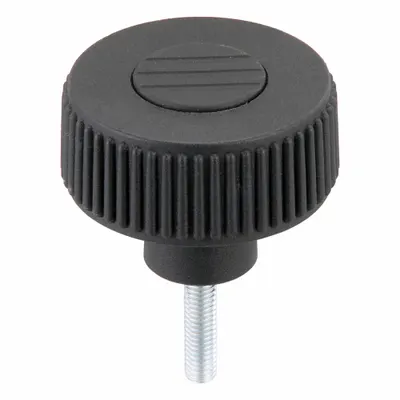 KIPP Hand Knob: Knurled, Plastic w/ Steel Thread, M5 Thread, 10 mm Thread Lg - Knurled Knobs with Threaded Stud
