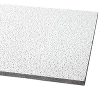 This fiberglass ceiling tile features a Fine Fissured texture and white finish. It is designed for use in 15/16 in grid systems with a square lay-in edge. The tile offers high light reflectance (83% or more) and humidity resistance, suitable for healthcare environments requiring acoustic control