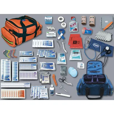 EMI Response Kit: 133 Components, Nylon, Bag, Blue, Medication Included - Duffel Bag Trauma Kits