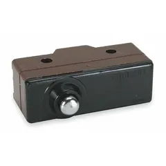 Plunger snap-action switch with 1NO/1NC contact configuration and screw electrical connection. Rated for 2 A at 250 V AC. Suitable for limit sensing, position detection, and momentary actuation in industrial control circuits.