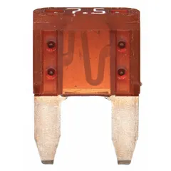 Fast-acting fuse from the BUSSMANN ATM Series, rated 7.5 A at 32 V DC. Non-indicating design with standard profile. Provides overcurrent protection for automotive circuits such as lighting, audio, and control modules.
