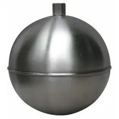 This stainless steel float features an external 1/8 in IPS thread for mounting on lever arms inside tanks or vessels. It rises and falls with liquid level to actuate switches or valves in fluid-level sensing applications.