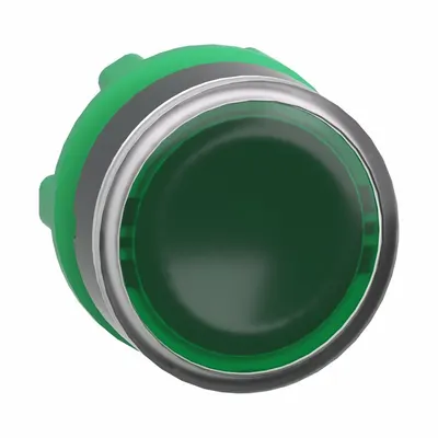 SCHNEIDER Flush Push Button: Green, 22 mm Mounting Size, Non-Metallic - Illuminated Flush-Mount Push-Button Operators