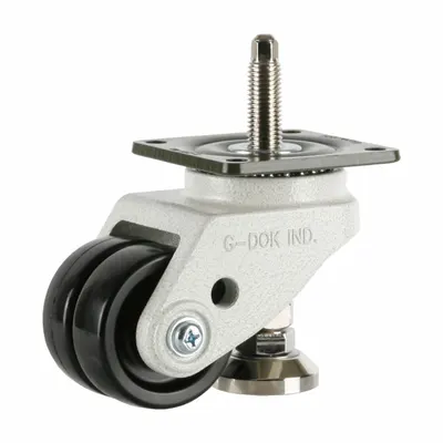 FOOT MASTER Plate Caster: Nylon Tread, 72 mm Wheel Dia, 108 mm Mounting Ht - High-Adjustability Extended-Stem Leveling Plate Casters