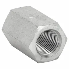 This steel hydraulic hose adapter features a female x female BSPP connection on both ends, with a rigid straight configuration. It is used to connect two female BSPP threaded ports in hydraulic systems, providing a leak-resistant coupling in fluid power circuits.