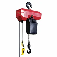 This Dayton electric chain hoist is a heavy-duty, hook-mounted unit without a trolley, designed for stationary lifting tasks. It operates on 230/460V AC with single-speed control and includes a chain container. Headroom clearance ranges from 28 to 30 inches.