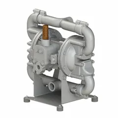 This air-operated double diaphragm pump features an aluminum housing with 1-inch NPT connections and delivers up to 70 gpm. It is equipped with a stainless steel seat and neoprene check valves, suitable for transferring non-corrosive fluids in industrial applications such as chemical processing, wastewater treatment, and mining.