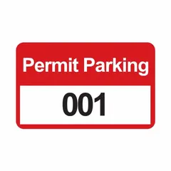 Red vinyl parking hanger for displaying vehicle parking authorization in lots, garages, or campuses. Each hanger measures 4 3/4 in overall width by 2 3/4 in card height, with a white imprint area. Supplied in packs of 100.