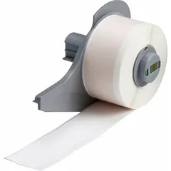 Continuous label roll measuring 1 inch by 50 feet, made of polyimide with a white matte finish. Designed for use with the BMP71 printer series and requires the M7-R4300 ribbon. Suitable for durable identification in industrial environments.