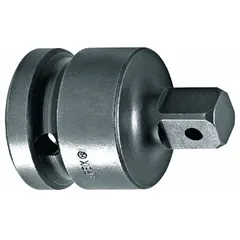 This adapter converts a 1/4" male hex drive tool to a 3/8" square drive for use with standard sockets. Oiled finish provides corrosion resistance. Overall length is 3 inches. Suitable for power tool applications requiring a square-drive socket on a hex-drive impact wrench or driver.