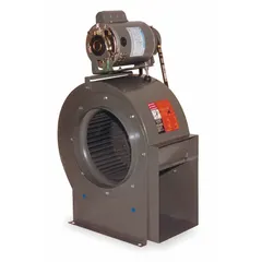 Belt-drive blower with drive pack, delivering 1,600 cfm at 1/2 hp. Powered by a 115V AC, single-phase open motor with clockwise rotation. Suitable for general ventilation, exhaust, and air movement in industrial and commercial facilities.