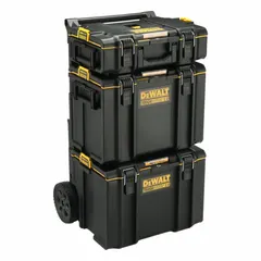 This metal rolling tool box set provides secure storage and transport for tools and equipment on job sites. It includes a padlock and clip for closure and attachment. Dimensions: 19 7/8 in width, 24 in depth, 38 5/16 in height. Color: black.