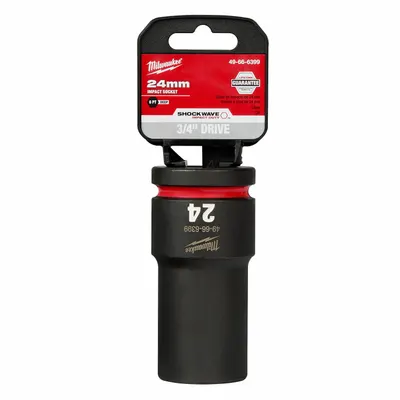 MILWAUKEE Deep Impact Socket: 3/4 in Drive Size, Metric, 24 mm Socket Size, 6-Point - 3/4" Drive Impact Sockets