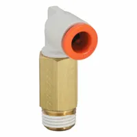 SMC Push-Fit Elbow Fitting: 1/4 in OD x 1/8 in Pipe Size, Push-to-Connect x MNPT, Brass, White (MPN KQ2W07-34AS)