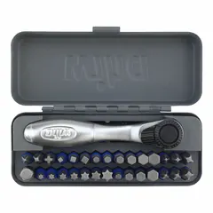This 32-piece impact bit socket set features a 1/4 in drive size and includes Phillips bits #1 to #3. The replaceable insert design allows for extended tool life. Suitable for high-torque fastening applications using impact drivers and wrenches.