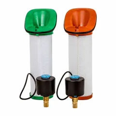 Compressed air treatment replacement kit containing an oil and particulate removal element and two float drains. Used to replace worn components in compressed air filtration systems for condensate removal and particulate filtration.