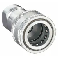 Steel coupling body for ISO B Series hydraulic quick-connect systems. Features 3/4"-14 thread size and nitrile seal. Supports maximum flow rate of 106 lpm. Used in hydraulic circuits requiring frequent connection and disconnection