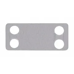 Rectangular marker plate for label stamping presses, made from 316 stainless steel. Measures 1-3/4 in x 1-3/4 in with a thickness of 0.01 in and features 4 mounting holes. Suitable for creating durable identification tags in industrial environments.