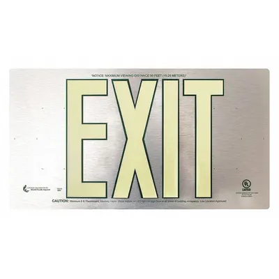 ABILITY ONE Photoluminescent Exit Sign: Aluminum, 8 1/2 in x 15 1/4 in Nominal Sign Size - Exit Signs