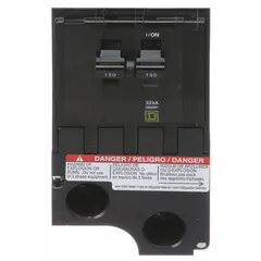Plug-in miniature circuit breaker from the QO Series, rated 150 A at 120/240V AC, single phase, with a maximum interrupting rating of 22kA at 120/240V AC. Two-pole design for overcurrent protection in QO Load Centers and NQ Panelboards.