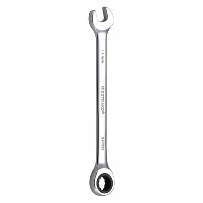 WESTWARD Combination Wrench: Alloy Steel, Chrome, 11 mm Head Size, 6 1/2 in Overall Lg - Metric 12-Point Ratcheting Combination Wrenches