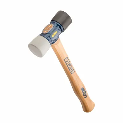 ESTWING Mallet: Hickory Handle, Plain Grip, 24 oz Head Wt, 1 3/4 in Dia, 1 1/2 in Head Lg - Rubber Mallets