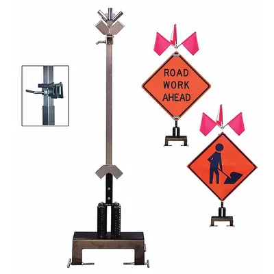 DICKE Barrier Mount Sign Stand: Roll-Up, 36 in x 36 in, 48 in x 48 in Compatible Sign Size - Traffic Barrier Mount Sign Stands