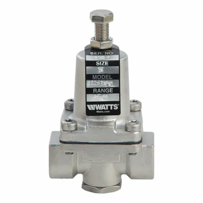 Watts Pressure Regulator: FNPT x FNPT, 3/8 in Pipe Size, Stainless Steel, 3 psi to 50 psi - Standard Capacity Water Pressure Regulators