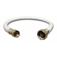 This bulk faucet connector has a PVC tube with a stainless steel cover, rated for 250 psi. It is 20 inches long with a 5/16 inch inside diameter, meeting IAPMO standards. Used to connect water supply lines to faucets in plumbing systems