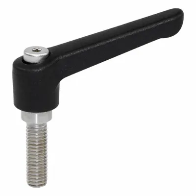JW WINCO Adjustable Handles; Adjustable Levers: Plastic w/ SS Thread, 1/4"-20 Thread - Teardrop-Style Adjustable Handles with Threaded Stud