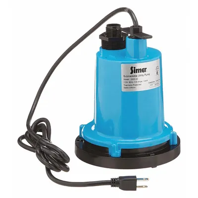 SIMER Plug-In Utility Pump: 1/4 hp, 0 in Max. Dia. Solids, Continuous Duty, 115V AC - Light-Duty Submersible Electric-Operated Utility Pumps