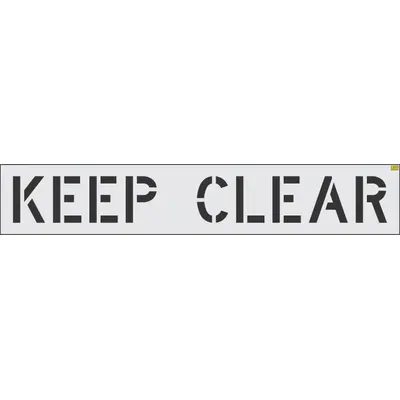 RAE Individual Stencil: Keep Clear, 0.062 in Thick, 12 in Overall Ht, 97 in Overall Wd - Light-Duty Message Stencils for Traffic & Parking Control
