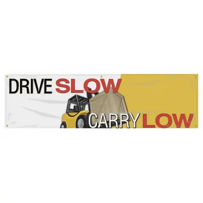 ACCUFORM Safety Banner: Poly Sheeting, 28 in x 96 in Nominal Sign Size, Indoor/Outdoor - Drive Slow, Carry Low Banners
