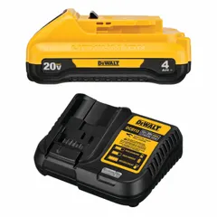 This kit includes a 20V MAX* 4 Ah battery and a charger for powering cordless tools in workshops and on job sites. The battery is not oil-resistant. Suitable for drilling, fastening, cutting, and other general trades.