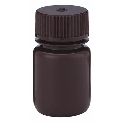 GLOBE SCIENTIFIC Sampling Bottle: HDPE, 30 mL, 1 fl oz, Closure Included, Amber, 28-415 mm - HDPE Wide Mouth Round Lab Bottles